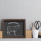 Quadro Cozinha Churrasco Cortes de Boi 33x43cm Moldura Marrom