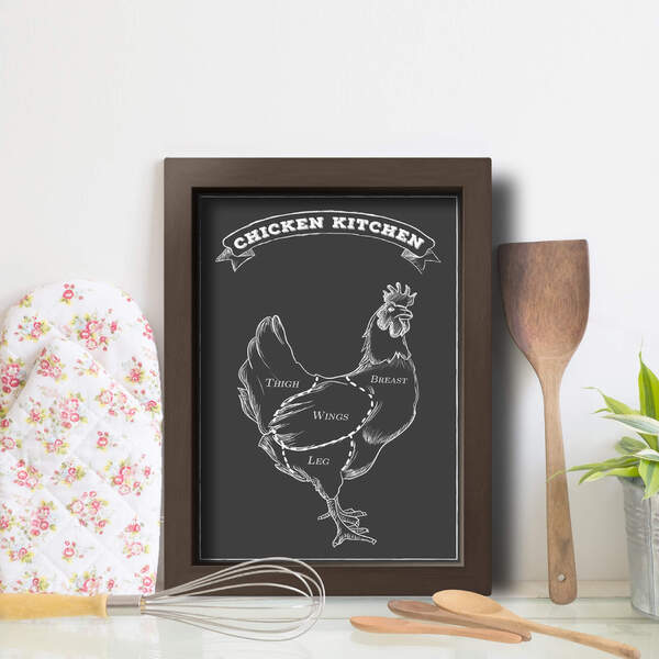 Quadro Cozinha Churrasco Cortes Frango 22x32cm Moldura Marrom