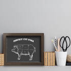 Quadro Cozinha Churrasco Cortes Porco 33x43cm Moldura Marrom