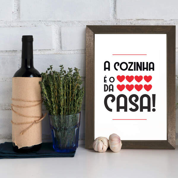 Quadro Cozinha Coração da Casa 33x43cm Moldura Marrom