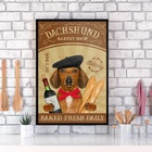 Quadro Cozinha Dachshund - Pão E Vinho 45x34cm Moldura:madeir