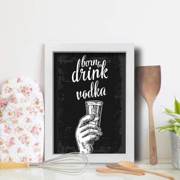 Quadro Cozinha e Bar Frase Vodka 33x43cm Moldura Branca