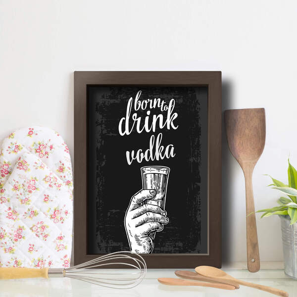 Quadro Cozinha e Bar Frase Vodka 33x43cm Moldura Marrom