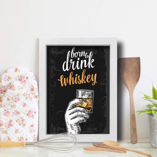 Quadro Cozinha e Bar Frase Whiskey 33x43cm Moldura Branca