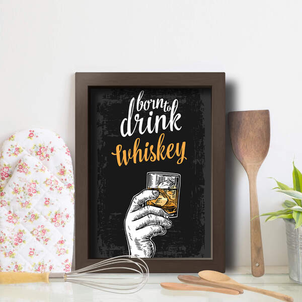 Quadro Cozinha e Bar Frase Whiskey 33x43cm Moldura Marrom