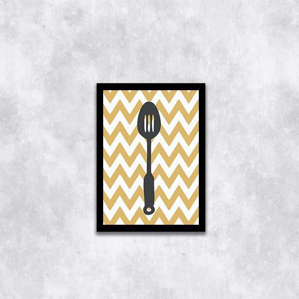 Quadro Cozinha Escumadeira 33x24cm - Com Vidro Moldura:madeir