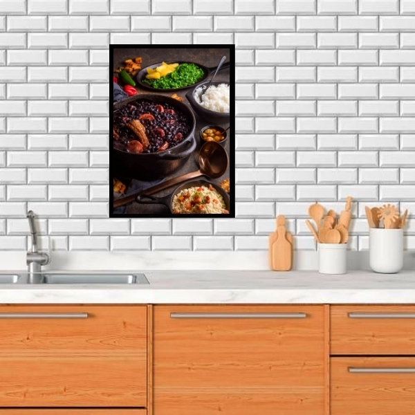 Quadro Cozinha Fotografia Feijoada 45x34cm Moldura Branca