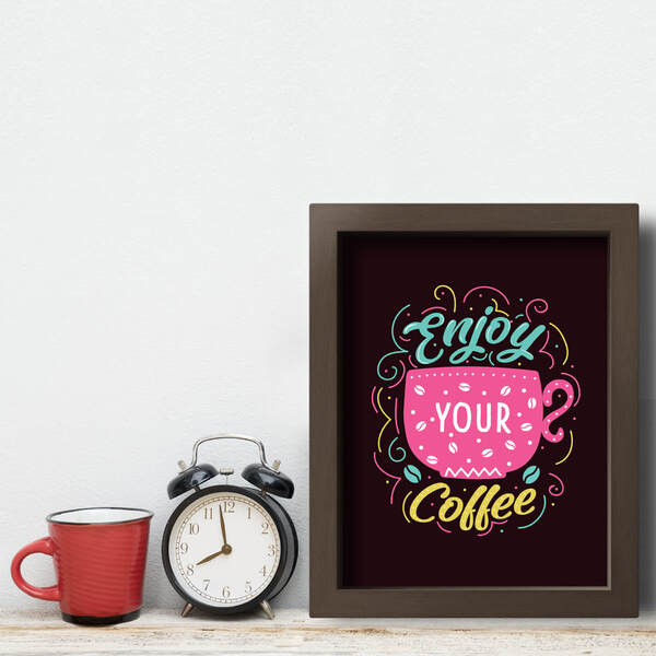 Quadro Cozinha Frase Café Enjoy Coffee 33x43cm Moldura Marrom