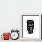 Quadro Cozinha Frase Café Enjoy Life 22x32cm Moldura Branca