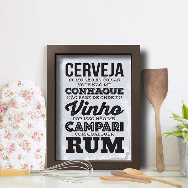 Quadro Cozinha Frase Cerveja Bebidas 33x43cm Moldura Marrom Leroy Merlin