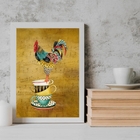 Quadro Cozinha Galo Country Com Xícaras 45x34cm - Com Vidro M