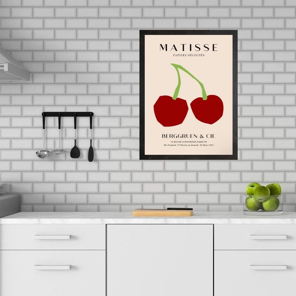 Quadro Cozinha Matisse - Cerejinhas 33x24cm - Com Vidro Moldu