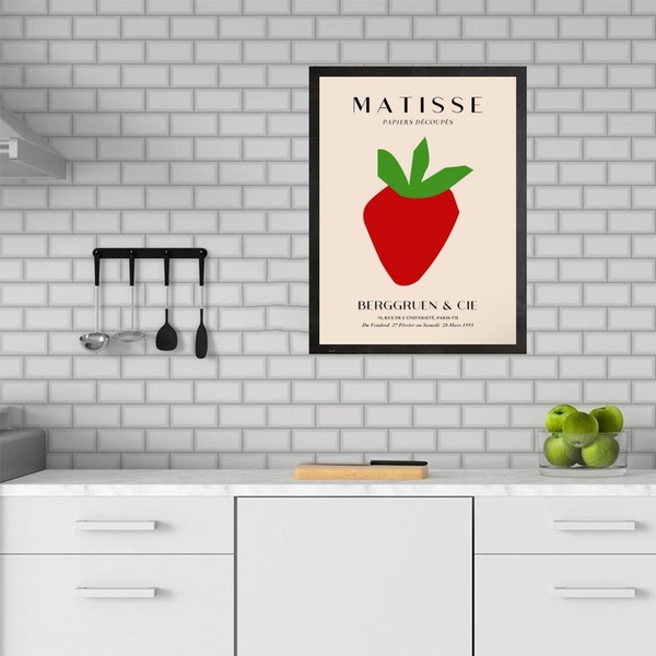 Quadro Cozinha Matisse - Morango 33x24cm - Com Vidro Moldura