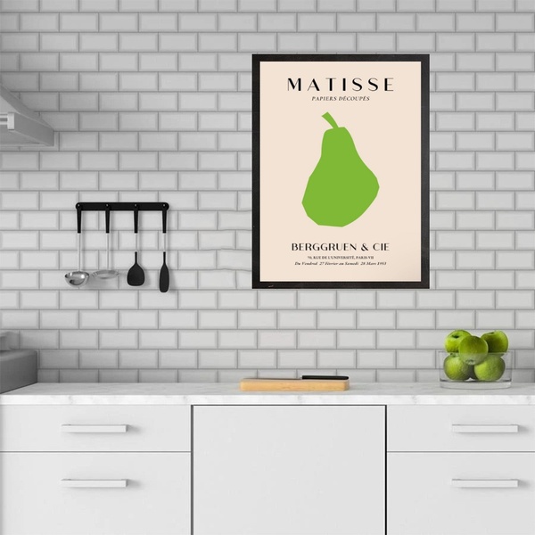 Quadro Cozinha Matisse - Pera 24x18cm - Com Vidro Moldura Pre