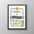 Quadro Cozinha Pequena Amarelo e azul 24x18cm - Com Vidro Mol