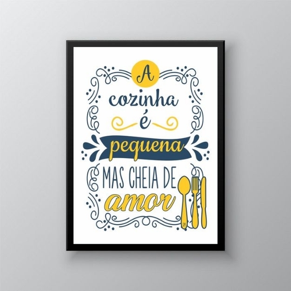 Quadro Cozinha Pequena Amarelo e azul 33x24cm - Com Vidro Mol