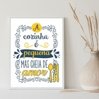 Quadro Cozinha Pequena Amarelo e azul 33x24cm Moldura:madeira
