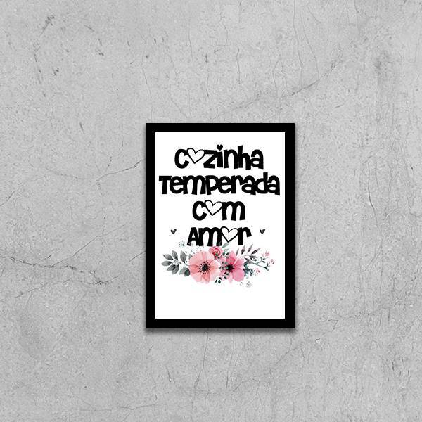 Quadro Cozinha Temperada Com Amor 33x24cm - Com Vidro Moldura