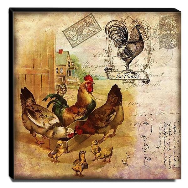Quadro Cozinha Vintage Galo Galinhas Pintinhos Canvas 30x30cm