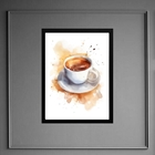 Quadro Cozinha Xícara De Café - Aquarela 24x18cm - Com Vidro