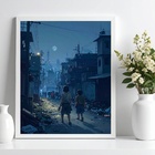 Quadro Crianças Na Favela A Noite 24x18cm - Com Vidro Moldura