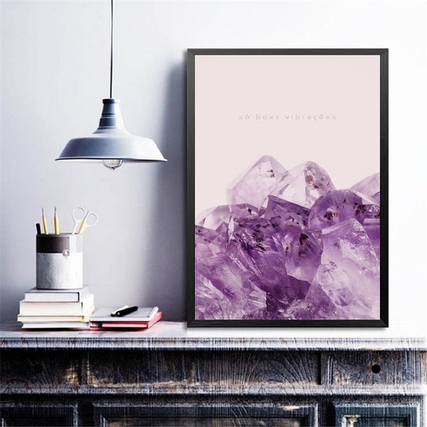 Quadro Cristais- Só Boas Vibrações 24x18cm - Com Vidro Moldur