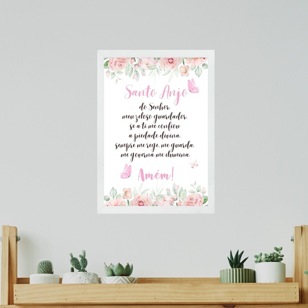 Quadro Cristão - Oração Santo Anjo 33x24cm Moldura Branca