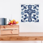Quadro Cruz Estilo Azulejo Português Azul E Branco - 33x33cm