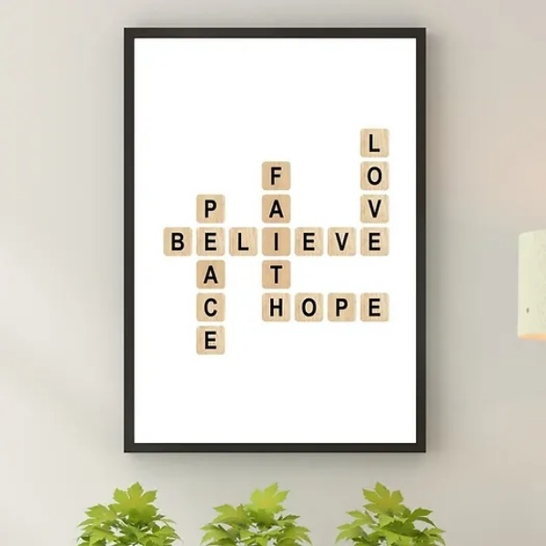 Quadro Cruzadinha Believe Faith Peace Hope Love 33x24cm Moldu