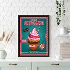 Quadro Cupcake - Rosa E Turquesa 24x18cm Moldura Preta