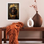 Quadro Dachshund Coroa De Flores 24x18cm - Com Vidro Moldura