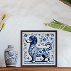 Quadro Dachshund Estilo Azulejo Português - 33x33cm Moldura B