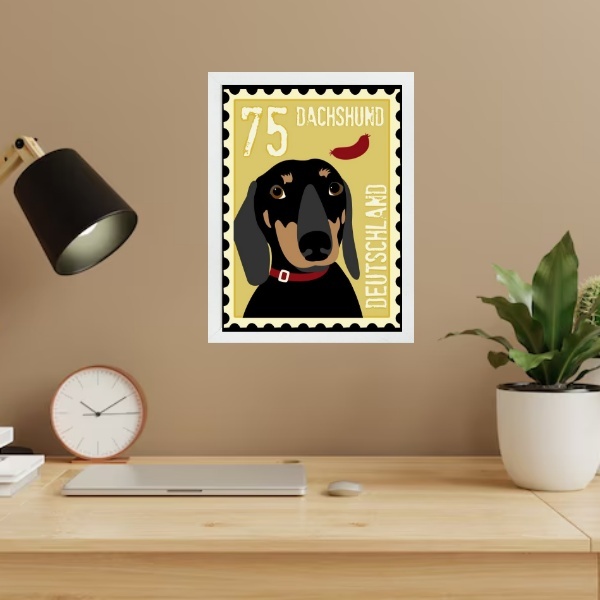 Quadro Dachshund Selo Salsicha 33x24cm - Com Vidro Moldura Pr