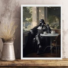 Quadro Darth Tomando Café - Cafeteria 45x34cm Moldura Preta