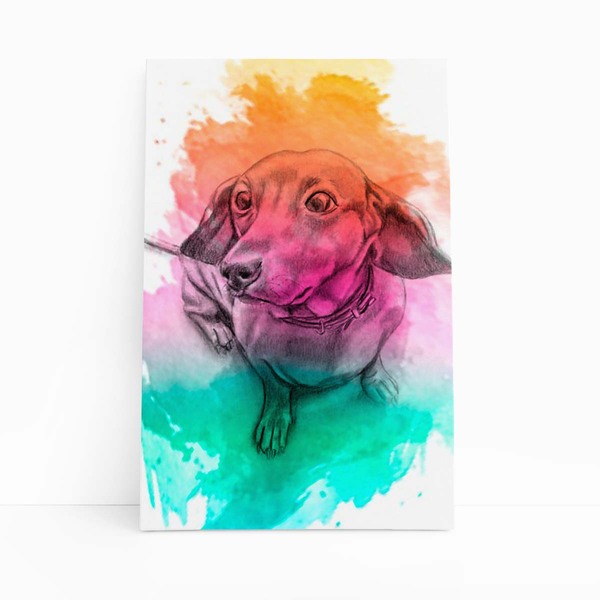 Quadro Daschund Cachorro Salsicha Aquarela Canvas 30x40cm