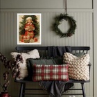 Quadro De Natal Menininha Com Presentes 24x18cm Moldura Preta