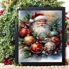 Quadro De Natal Papai Noel - Guirlanda 24x18cm Moldura Branca