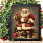 Quadro De Natal Papai Noel Vintage 33x24cm Moldura Branca