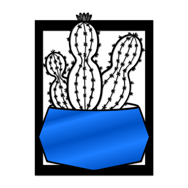 Quadro De Parede Decoração Natureza Cacto Mdf 6mm Azul 60x43cm