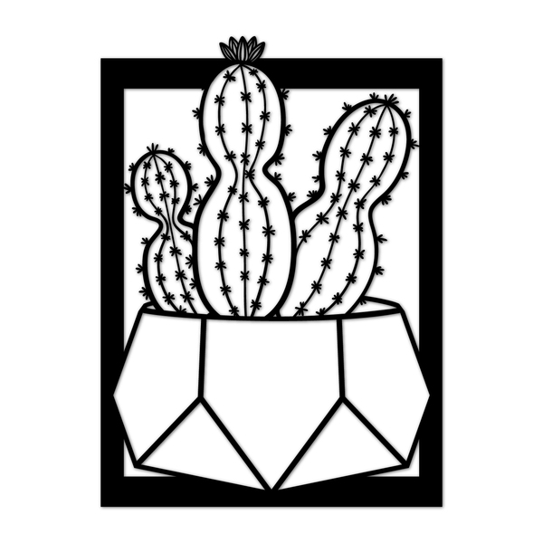 Quadro De Parede Decoração Natureza Cacto Mdf 6mm Preto 50x36