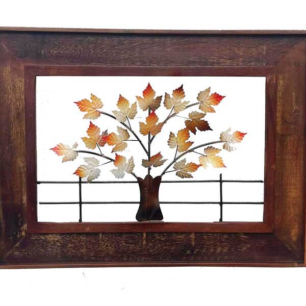 Quadro De Parede Decorativo Moldura Arvore Folhas Laranjas