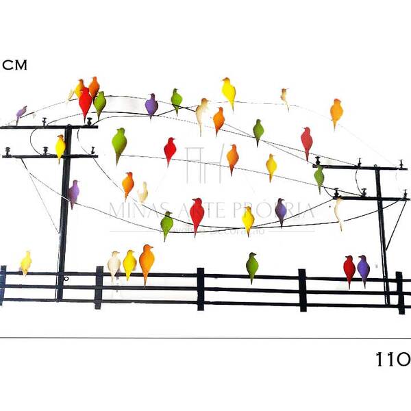 Quadro De Parede Ferro Decorativo Artesanal Postes Pássaros C