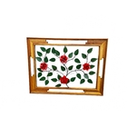 Quadro De Parede Moldura Madeira Arranjo Flores Vermelhas Fer