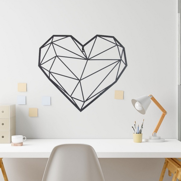 Quadro De Parede Origami Geométrico Coração Em Aço - Preto