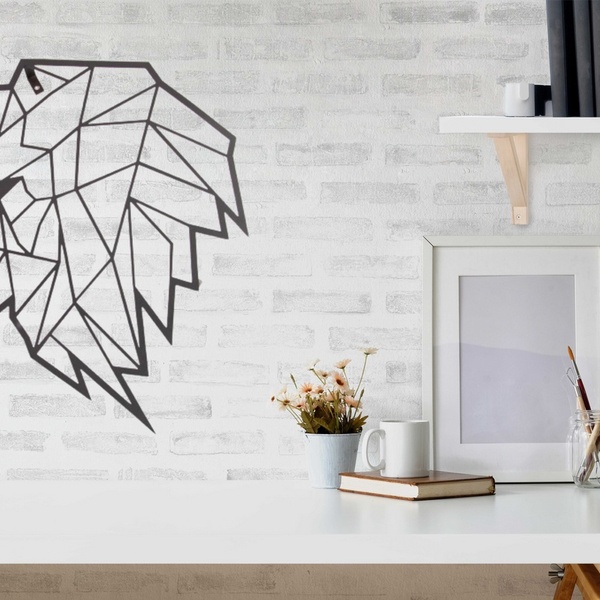 Quadro De Parede Origami Geométrico Leão Em Aço - Preto