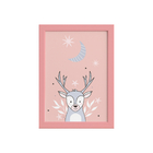 Quadro Decoração Escandinava Alce Moldura Rosa 22x32cm