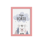 Quadro Decoração Escandinava Ursinho Moldura Rosa 22x32cm