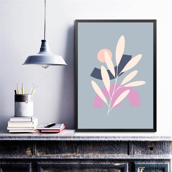 Quadro Decoração Moderna Boho - Cinza 45x34cm Moldura Branca