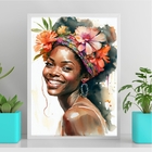 Quadro Decorativa Mulher Preta Aquarela 33x24cm - Com Vidro M