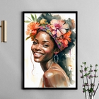 Quadro Decorativa Mulher Preta Aquarela 45x34cm - Com Vidro M